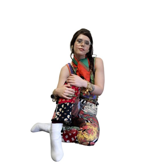 Vintage Moschino Floral Patchwork Pant Trousers Logo Design Pants - Picture 3 of 16